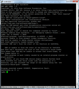 Figure 1:  GDB arptables Segmentation Fault